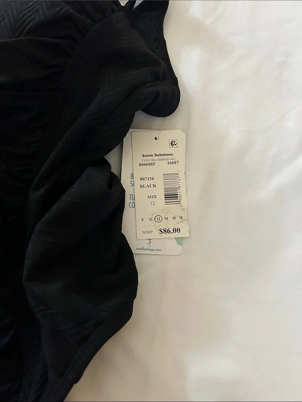 NWT Swim Solutions Black Textured Ruched Tummy Control One Piece - Size 12